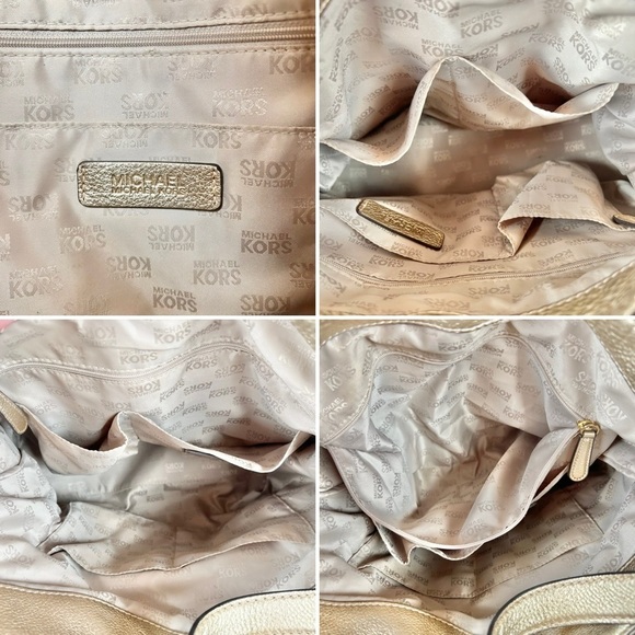 Michael Kors Straw & Metallic Gold Millbrook Leather Hobo Shoulder Bag - Picture 10 of 10